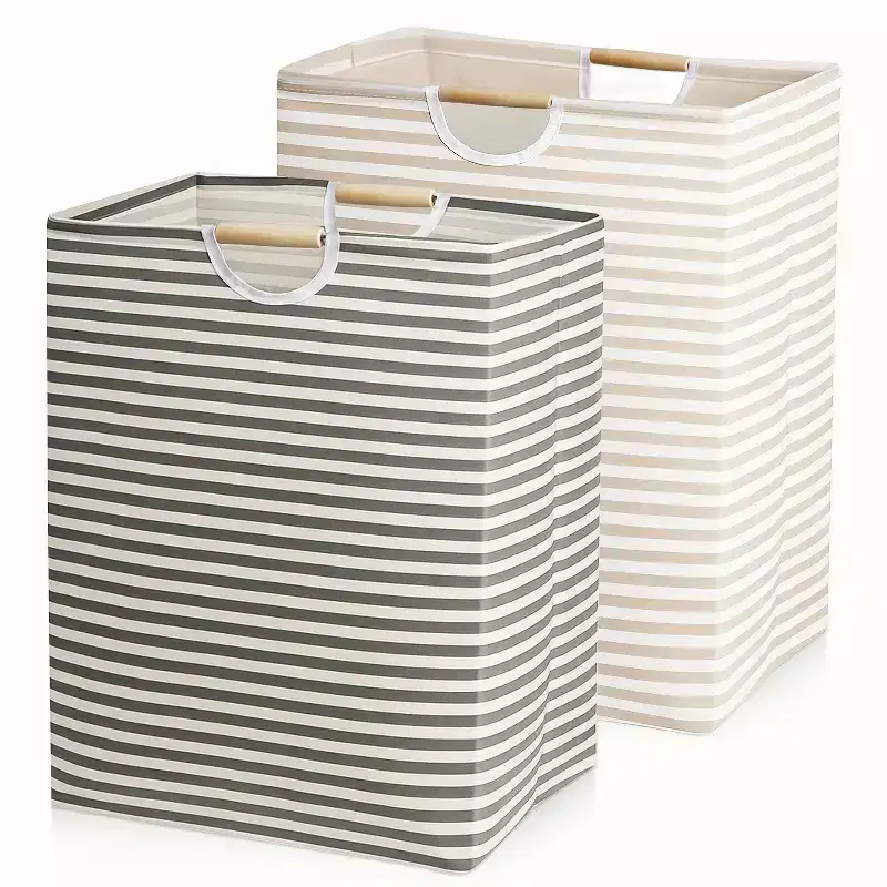 2 paniers à linge pliables, sac à linge sale pliable avec poignées en bois, paniers de rangement pour vêtements sales, bac de rangement pour chambre d'enfant
