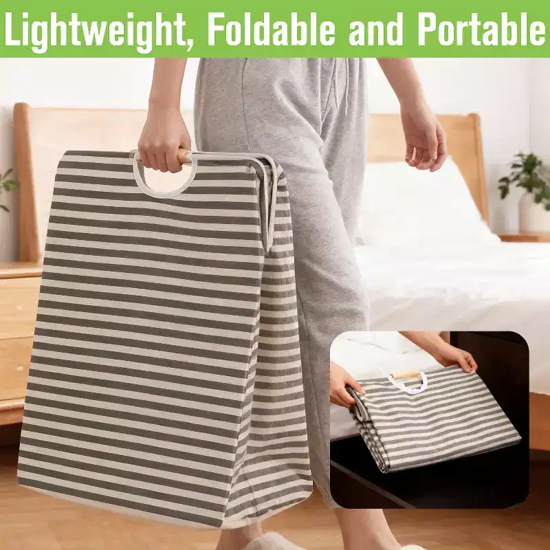 2 paniers à linge pliables, sac à linge sale pliable avec poignées en bois, paniers de rangement pour vêtements sales, bac de rangement pour chambre d'enfant