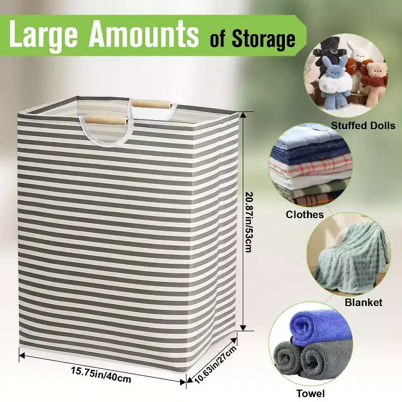 2 paniers à linge pliables, sac à linge sale pliable avec poignées en bois, paniers de rangement pour vêtements sales, bac de rangement pour chambre d'enfant