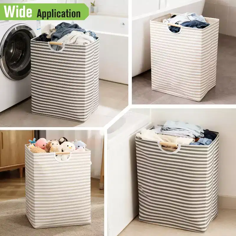 2 paniers à linge pliables, sac à linge sale pliable avec poignées en bois, paniers de rangement pour vêtements sales, bac de rangement pour chambre d'enfant