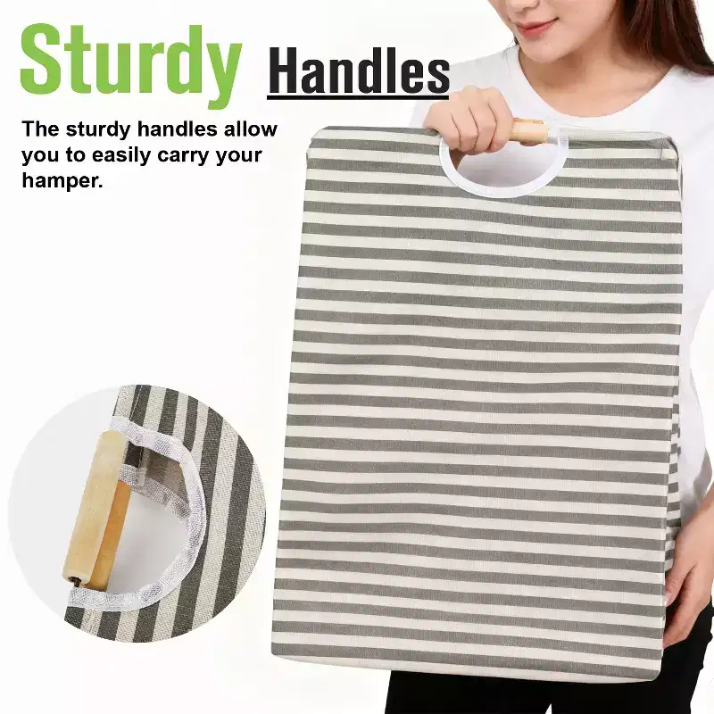 2 paniers à linge pliables, sac à linge sale pliable avec poignées en bois, paniers de rangement pour vêtements sales, bac de rangement pour chambre d'enfant