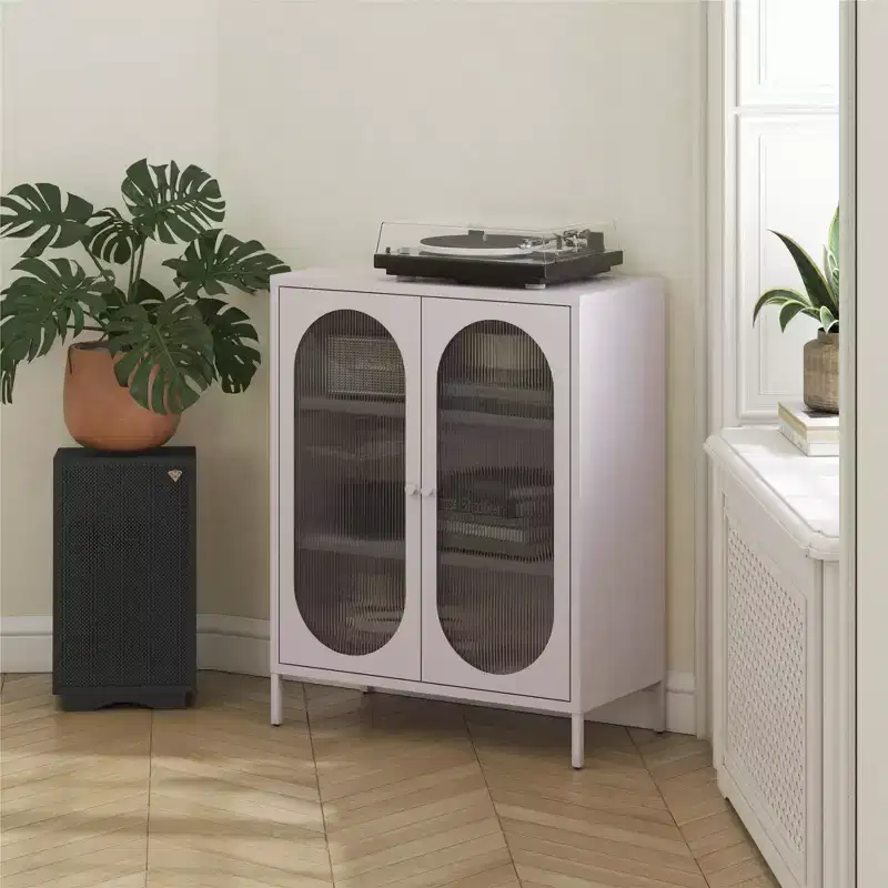 Buffet d'appoint Dalton Modern 40 en métal et verre à 2 portes