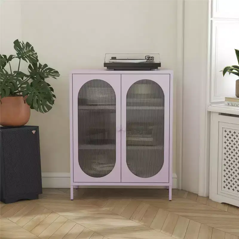 Buffet d'appoint Dalton Modern 40 en métal et verre à 2 portes