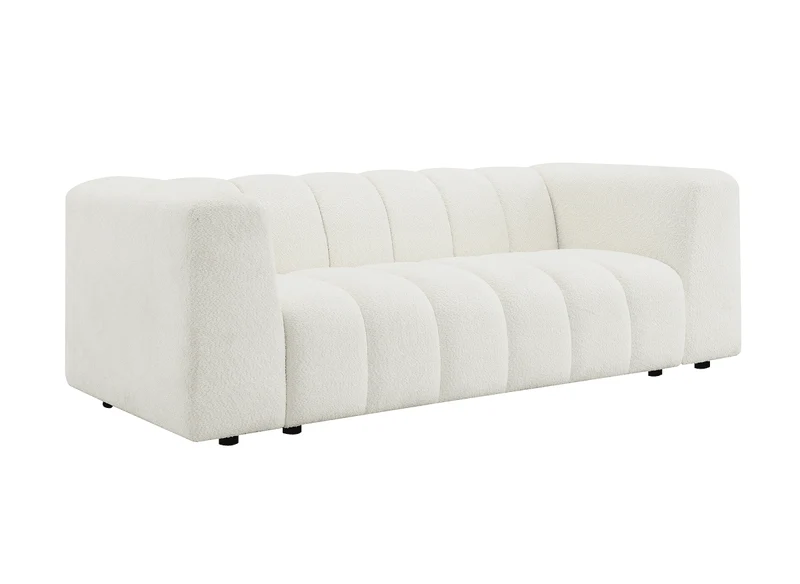 Canapé fixe 3 places en tissu bouclette beige clair AELIS