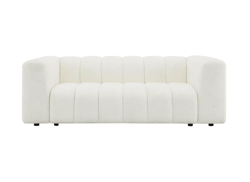 Canapé fixe 3 places en tissu bouclette beige clair AELIS