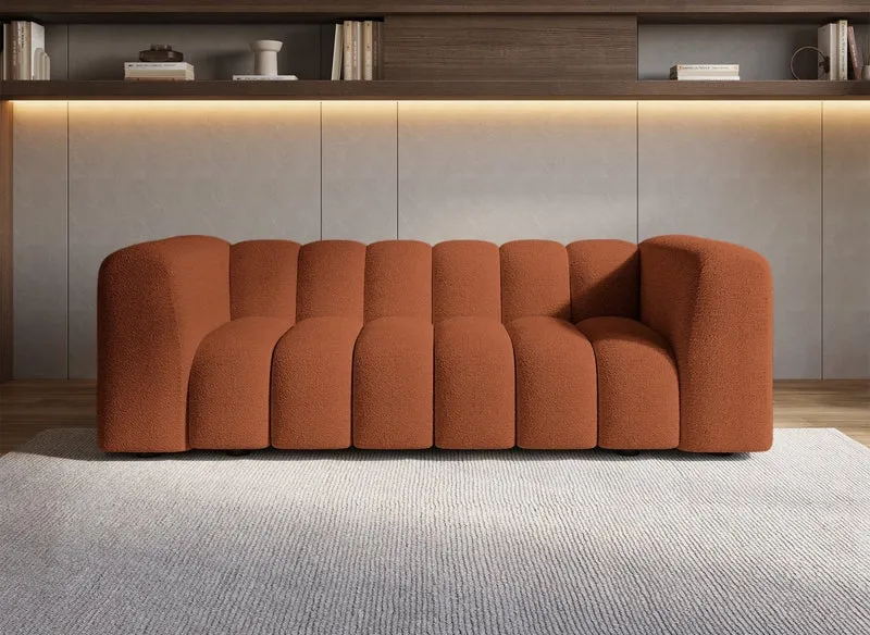 Canapé fixe 3 places en tissu bouclette terracotta AELIS