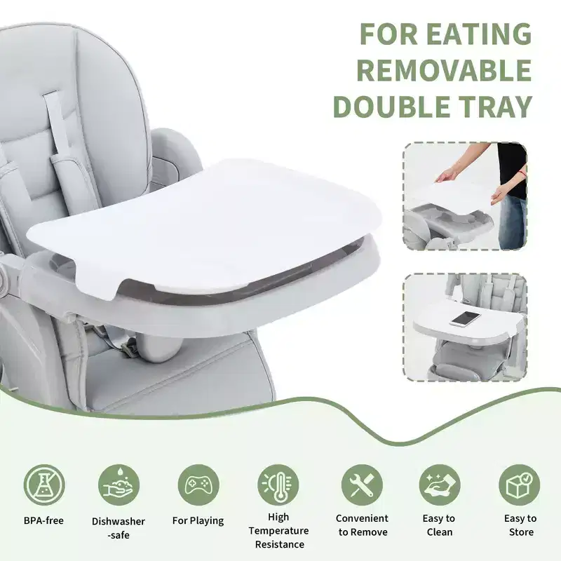 Chaise haute pliable pour bébé, chaise pour tout-petit réglable avec tablette amovible, harnais à 5 points et roues verrouillables pour les repas et le jeu