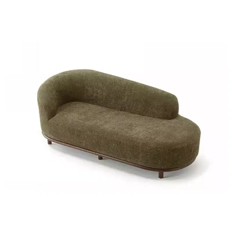 Chaise longue, canapé moderne du milieu du siècle avec cadre en bois d'hévéa, méridienne gauche pour salon
