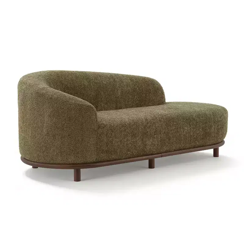 Chaise longue, canapé moderne du milieu du siècle avec cadre en bois d'hévéa, méridienne gauche pour salon