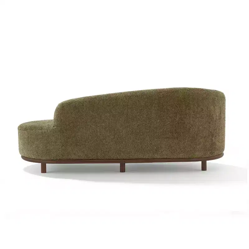 Chaise longue, canapé moderne du milieu du siècle avec cadre en bois d'hévéa, méridienne gauche pour salon