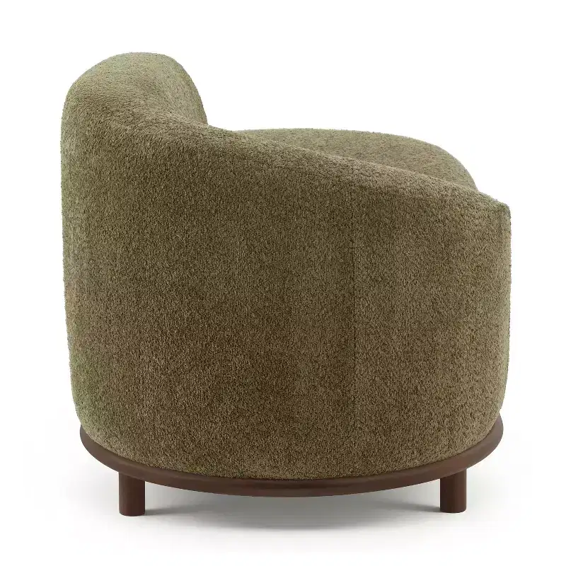 Chaise longue, canapé moderne du milieu du siècle avec cadre en bois d'hévéa, méridienne gauche pour salon