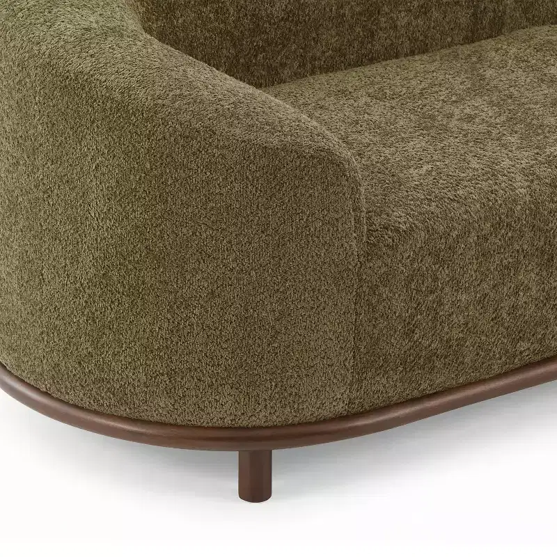 Chaise longue, canapé moderne du milieu du siècle avec cadre en bois d'hévéa, méridienne gauche pour salon