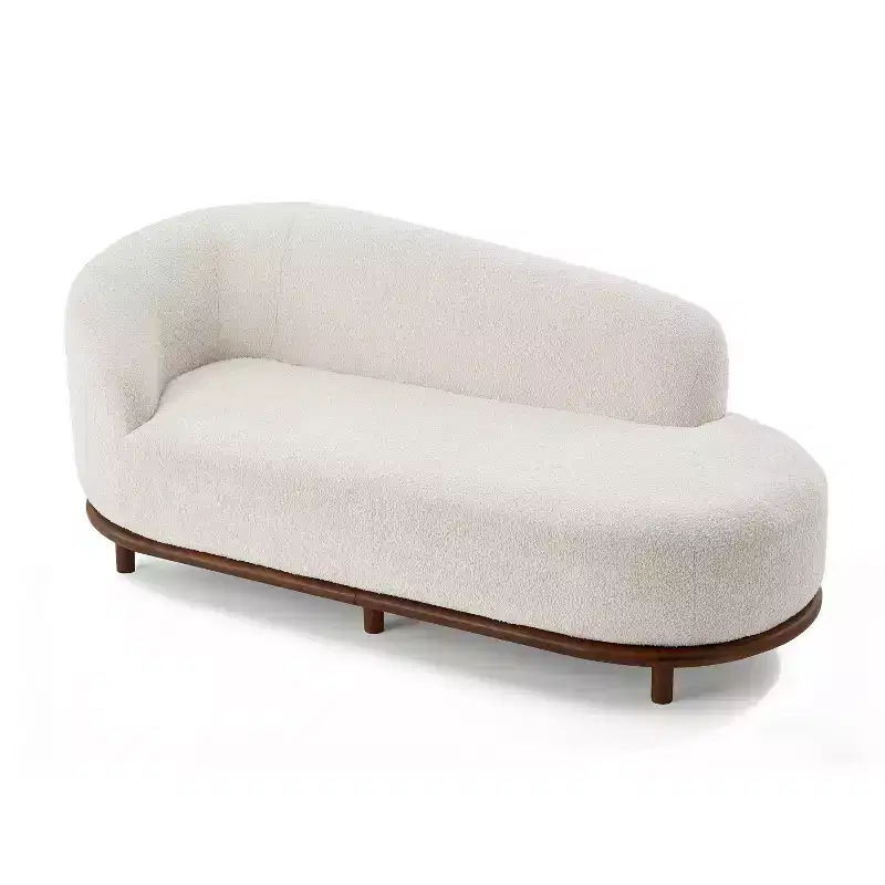 Chaise longue, canapé moderne du milieu du siècle avec cadre en bois d'hévéa, méridienne gauche pour salon