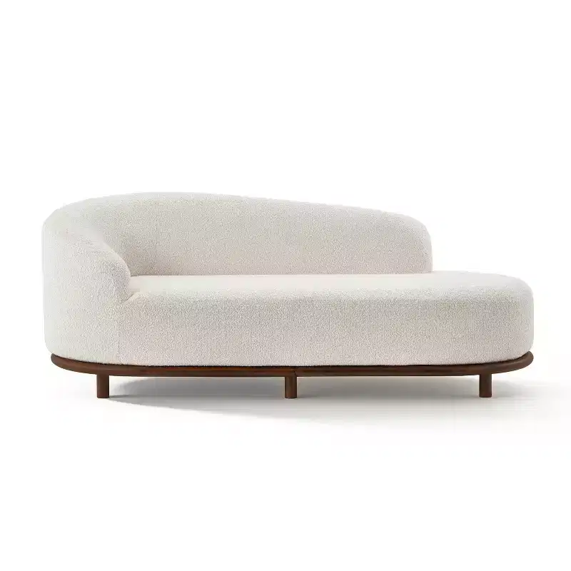 Chaise longue, canapé moderne du milieu du siècle avec cadre en bois d'hévéa, méridienne gauche pour salon