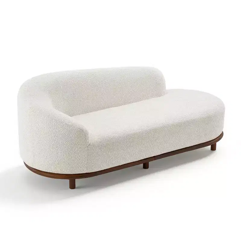 Chaise longue, canapé moderne du milieu du siècle avec cadre en bois d'hévéa, méridienne gauche pour salon
