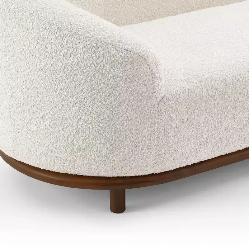Chaise longue, canapé moderne du milieu du siècle avec cadre en bois d'hévéa, méridienne gauche pour salon