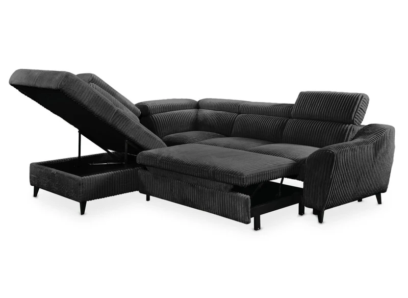 Canapé d'angle convertible avec coffre en velours côtelé épais gris DALTON - Angle gauche