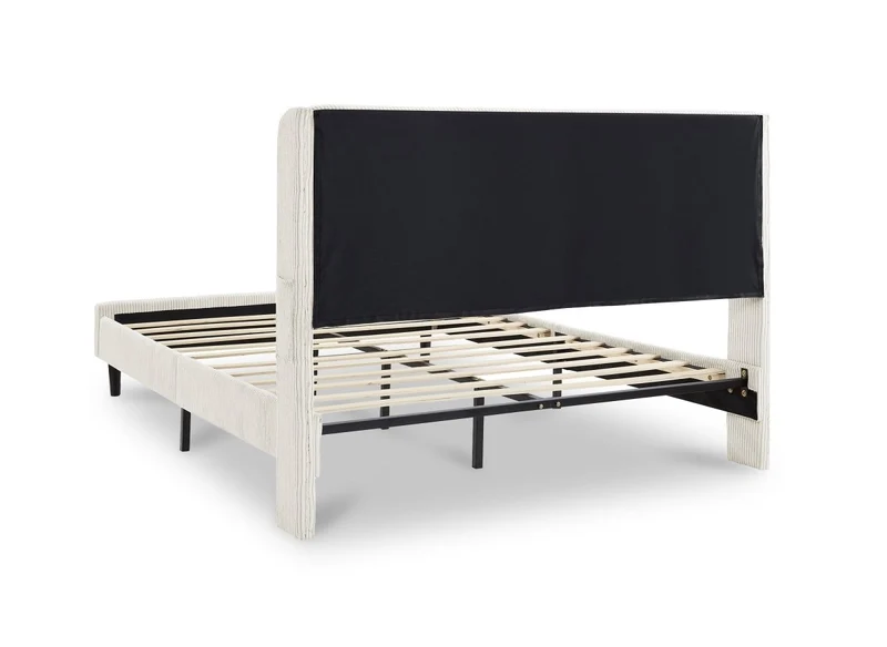 Lit double en velours côtelé épais beige 140x190cm LEVY