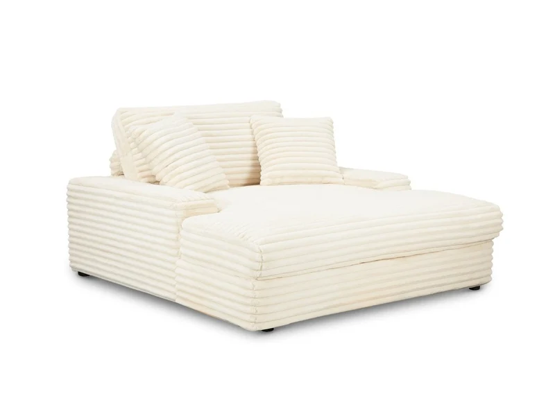 Canapé droit méridienne 1 place en gros côtelé doux beige DAHO