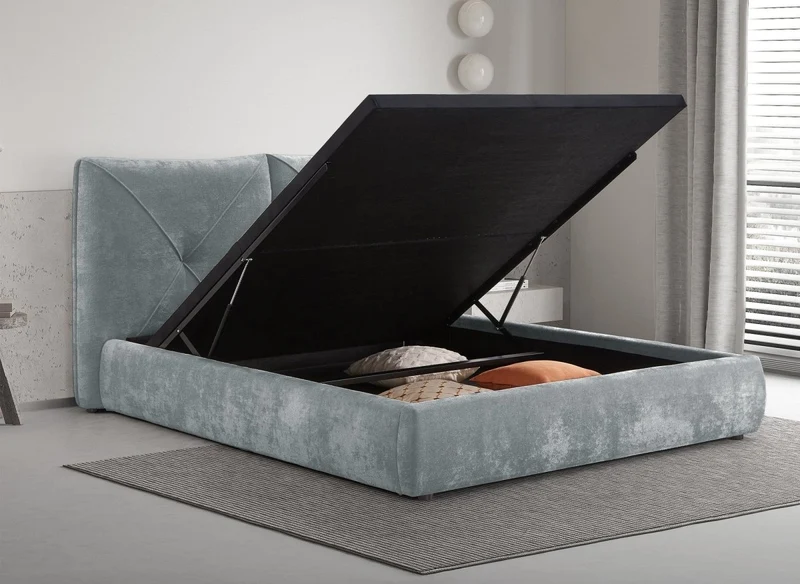Lit coffre en tissu bouclette doux gris 160x200 cm NOAH