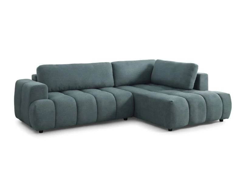 Canapé d'angle convertible avec coffre en tissu vert olive HAVEN - Angle droit