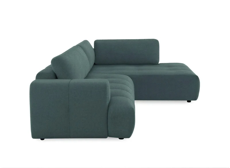 Canapé d'angle convertible avec coffre en tissu vert olive HAVEN - Angle droit