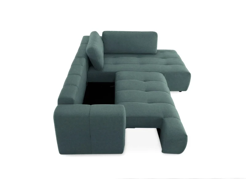 Canapé d'angle convertible avec coffre en tissu vert olive HAVEN - Angle droit