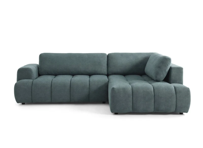 Canapé d'angle convertible avec coffre en tissu vert olive HAVEN - Angle droit