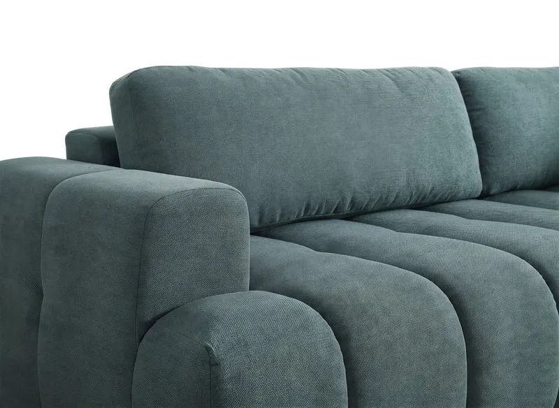 Canapé d'angle convertible avec coffre en tissu vert olive HAVEN - Angle droit