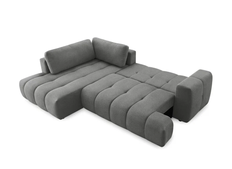 Canapé d'angle convertible avec coffre en tissu gris HAVEN - Angle gauche