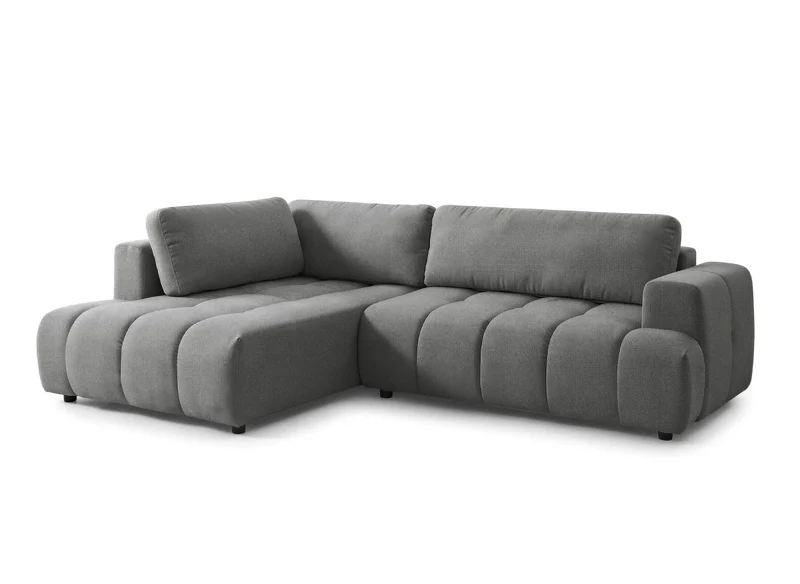 Canapé d'angle convertible avec coffre en tissu gris HAVEN - Angle gauche