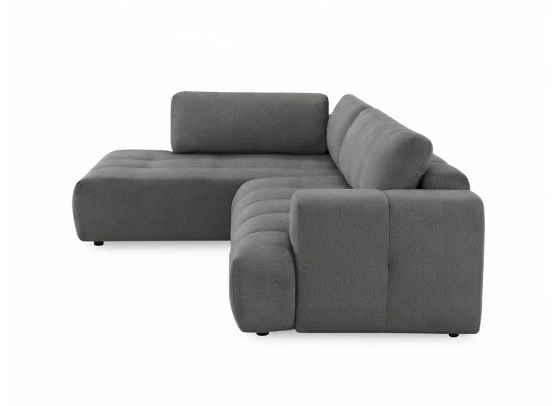 Canapé d'angle convertible avec coffre en tissu gris HAVEN - Angle gauche