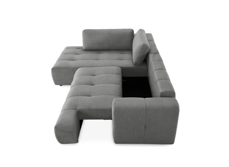 Canapé d'angle convertible avec coffre en tissu gris HAVEN - Angle gauche