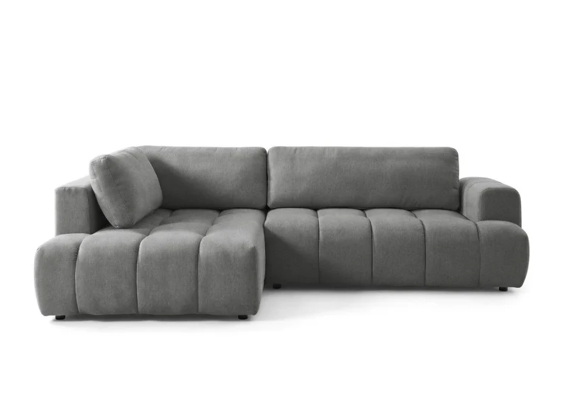 Canapé d'angle convertible avec coffre en tissu gris HAVEN - Angle gauche