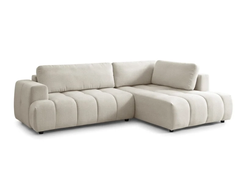 Canapé d'angle convertible avec coffre en tissu beige HAVEN - Angle droit