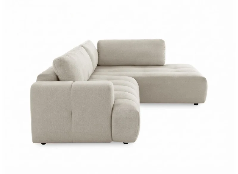 Canapé d'angle convertible avec coffre en tissu beige HAVEN - Angle droit