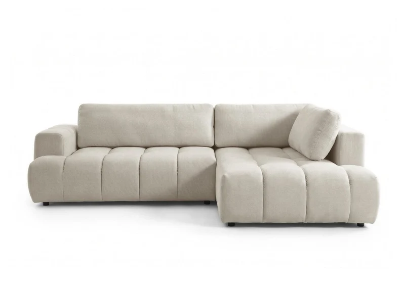Canapé d'angle convertible avec coffre en tissu beige HAVEN - Angle droit