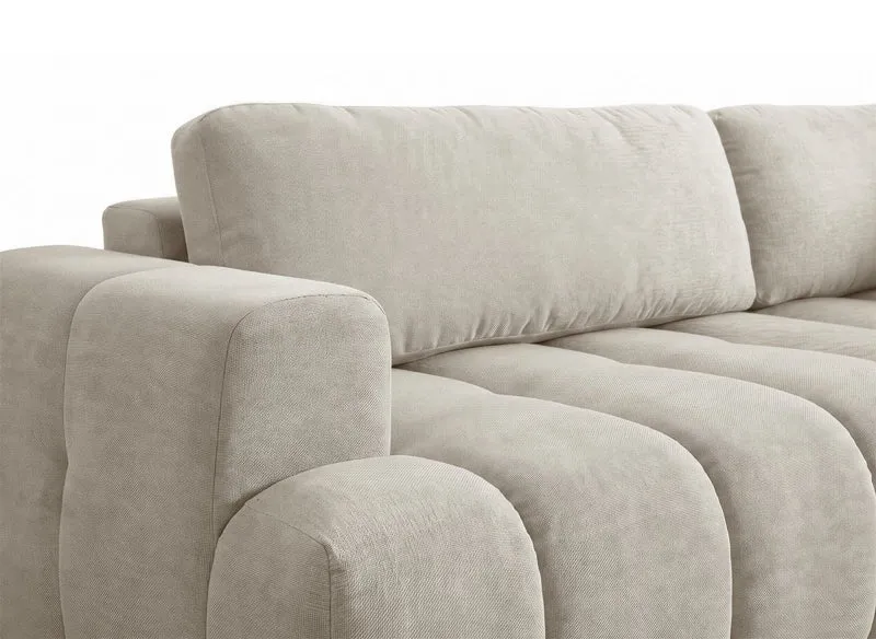 Canapé d'angle convertible avec coffre en tissu beige HAVEN - Angle droit