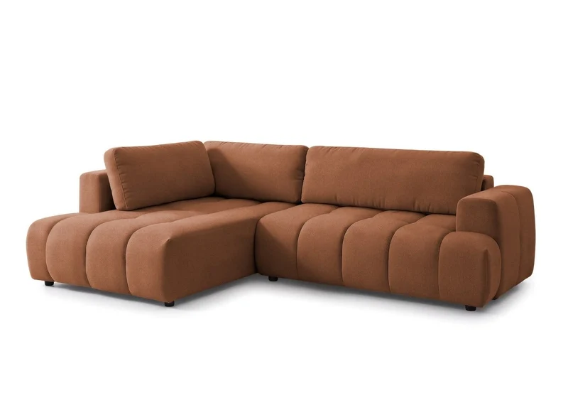 Canapé d'angle convertible avec coffre en tissu terracotta HAVEN - Angle gauche