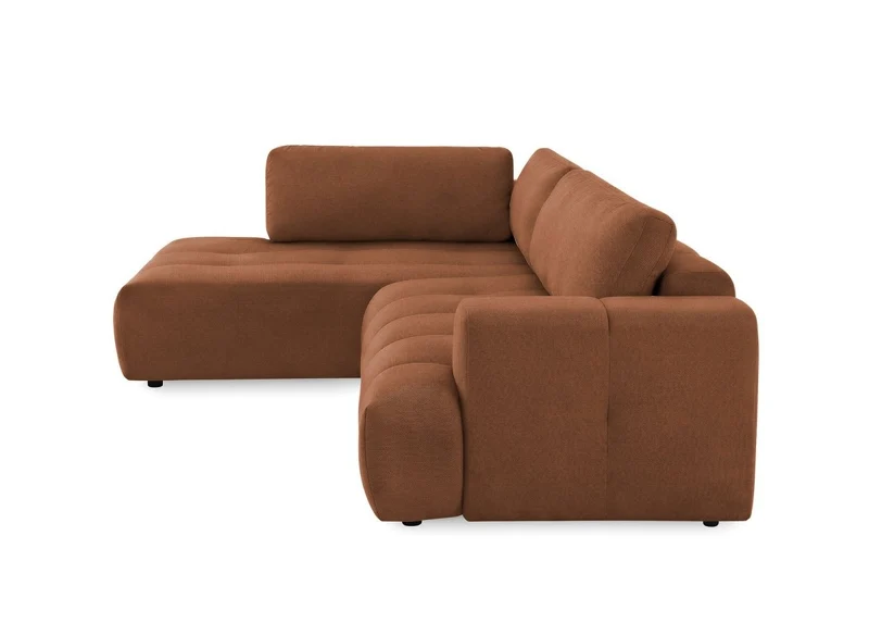 Canapé d'angle convertible avec coffre en tissu terracotta HAVEN - Angle gauche