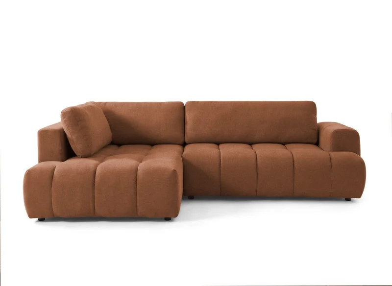 Canapé d'angle convertible avec coffre en tissu terracotta HAVEN - Angle gauche