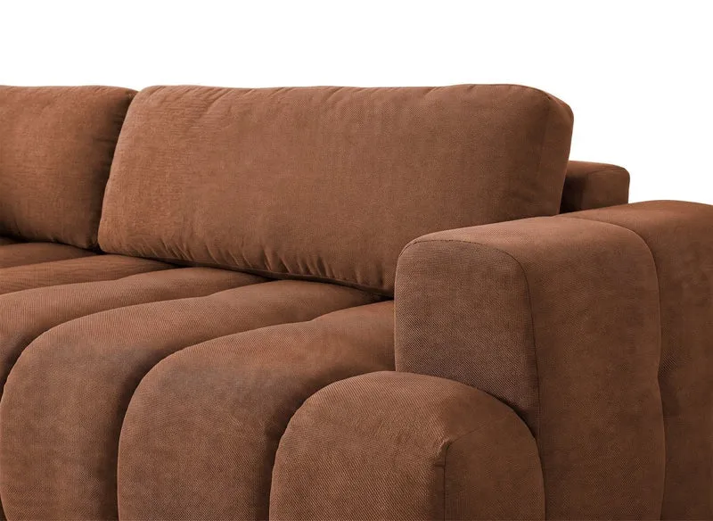 Canapé d'angle convertible avec coffre en tissu terracotta HAVEN - Angle gauche