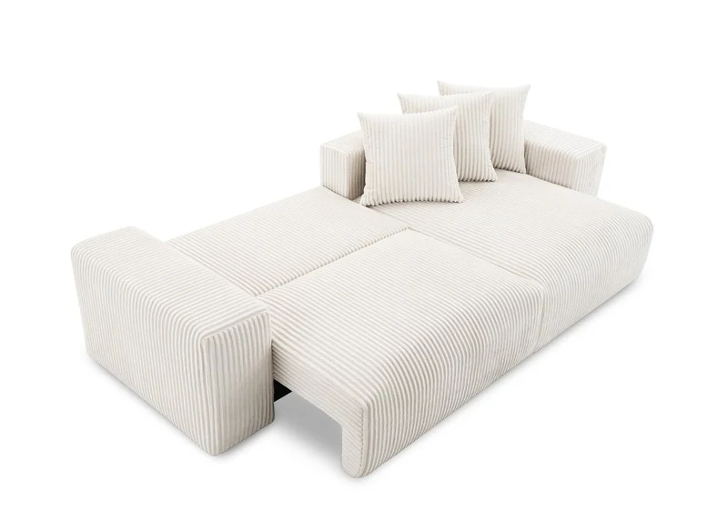 Canapé d'angle réversible convertible avec coffre en velours côtelé épais beige NOELIA