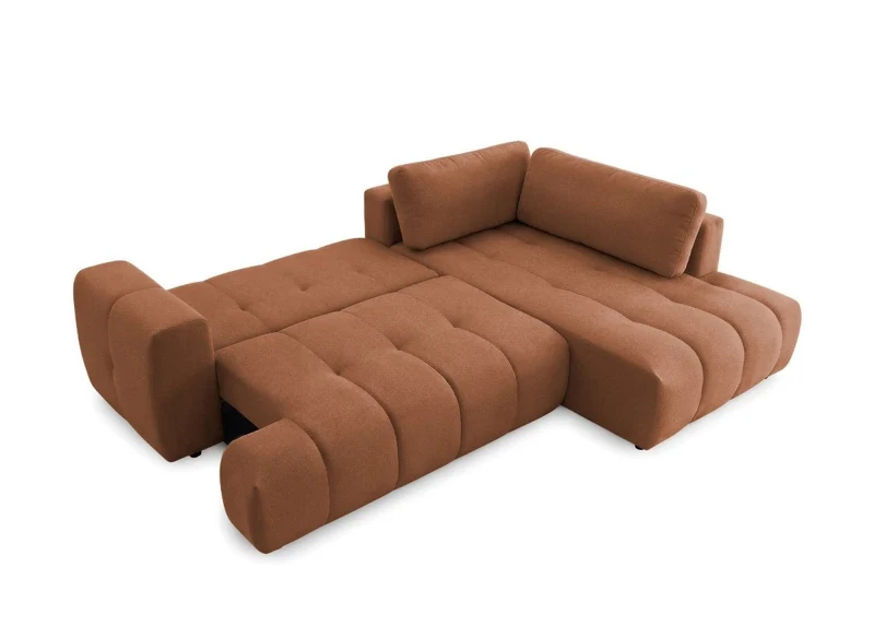 Canapé d'angle convertible avec coffre en tissu terracotta HAVEN - Angle droit