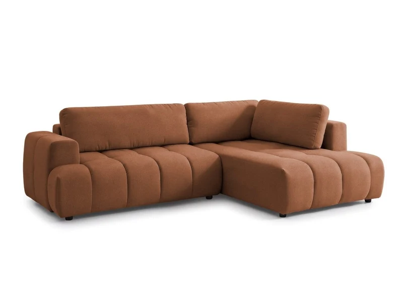 Canapé d'angle convertible avec coffre en tissu terracotta HAVEN - Angle droit