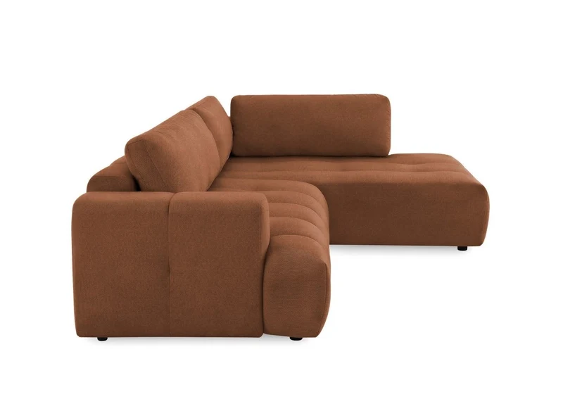 Canapé d'angle convertible avec coffre en tissu terracotta HAVEN - Angle droit