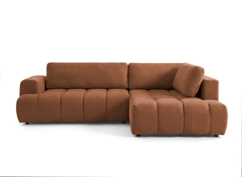 Canapé d'angle convertible avec coffre en tissu terracotta HAVEN - Angle droit