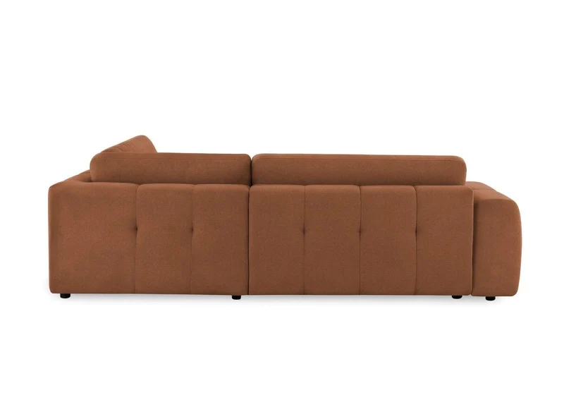 Canapé d'angle convertible avec coffre en tissu terracotta HAVEN - Angle droit