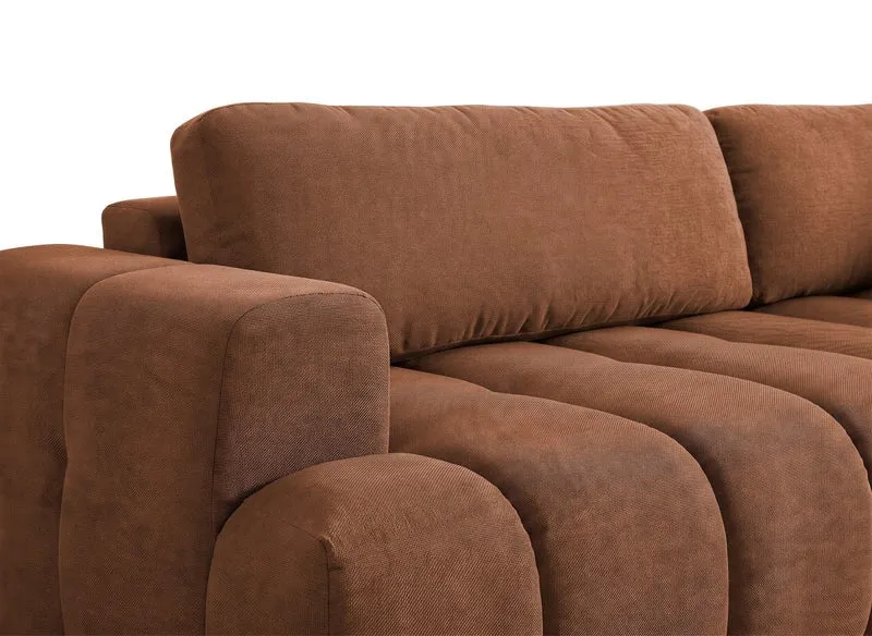 Canapé d'angle convertible avec coffre en tissu terracotta HAVEN - Angle droit