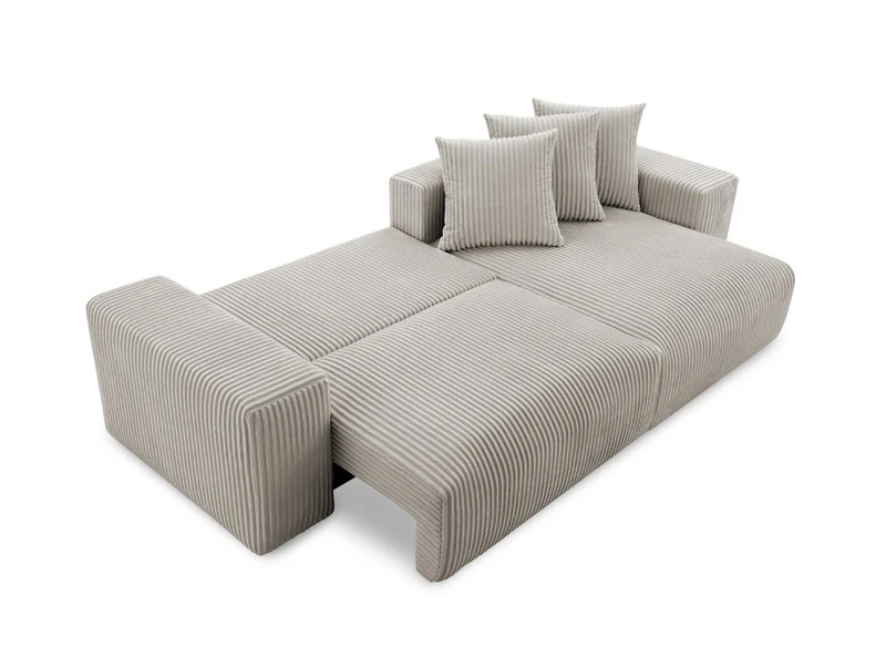 Canapé d'angle réversible convertible avec coffre en velours côtelé épais taupe NOELIA